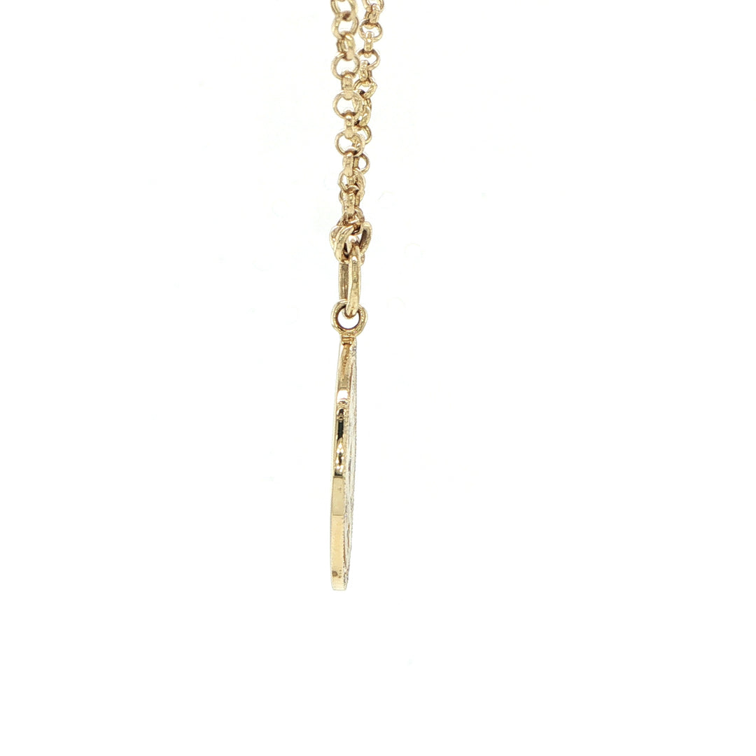 14K Yellow Gold Matte Oval Diamond Pendant Necklace