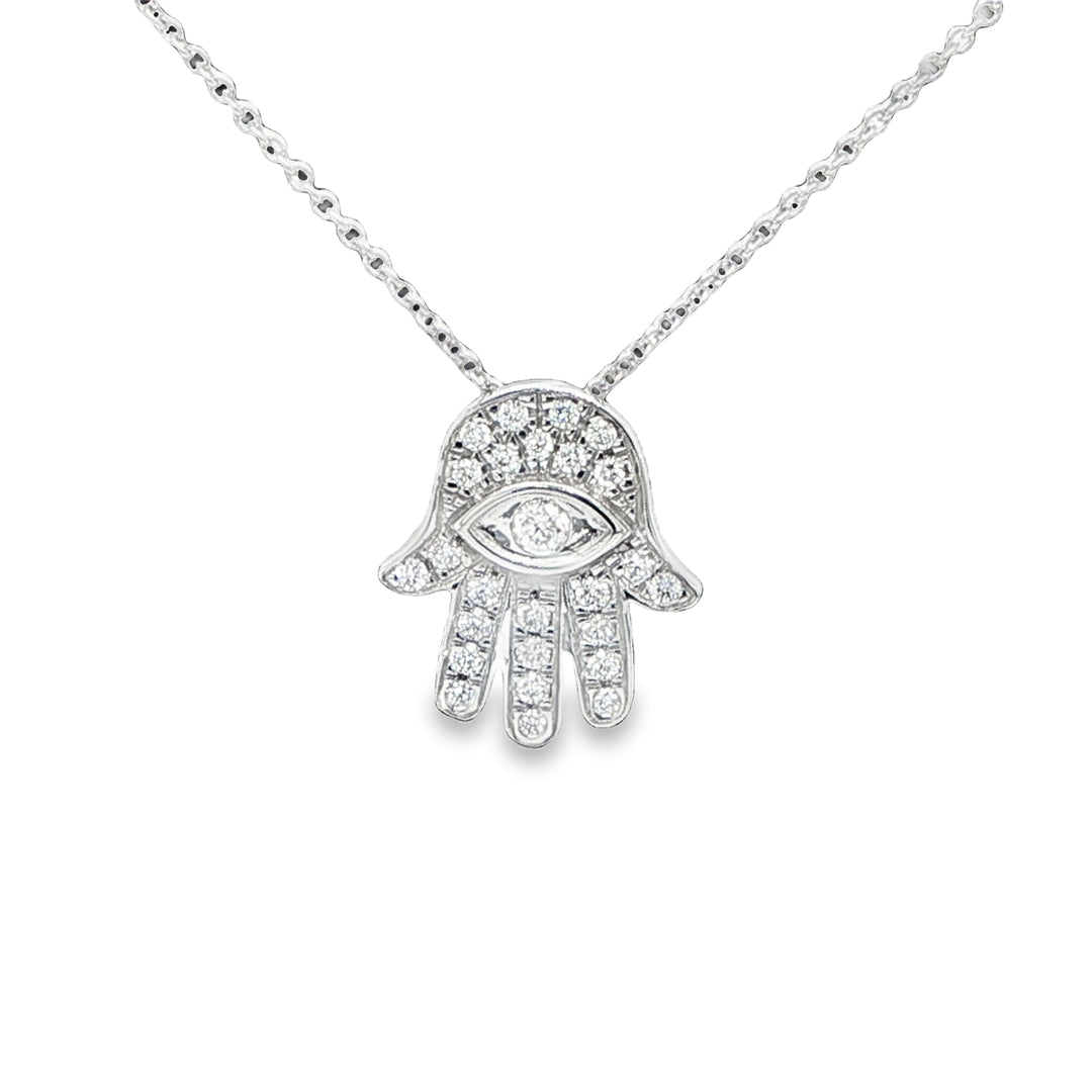 18K White Gold Diamond Hamsa Necklace