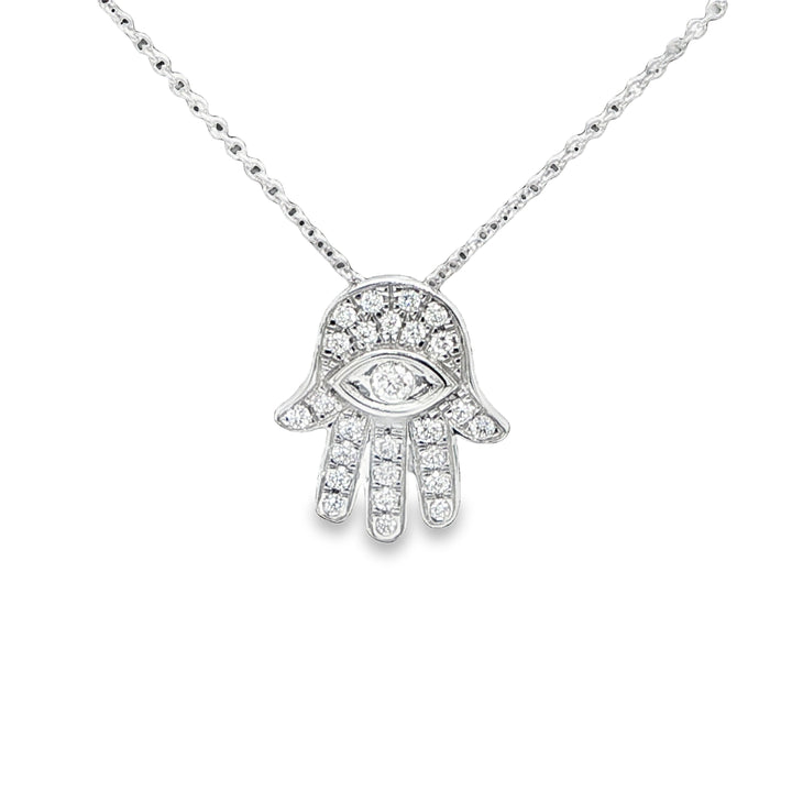 18K White Gold Diamond Hamsa Necklace