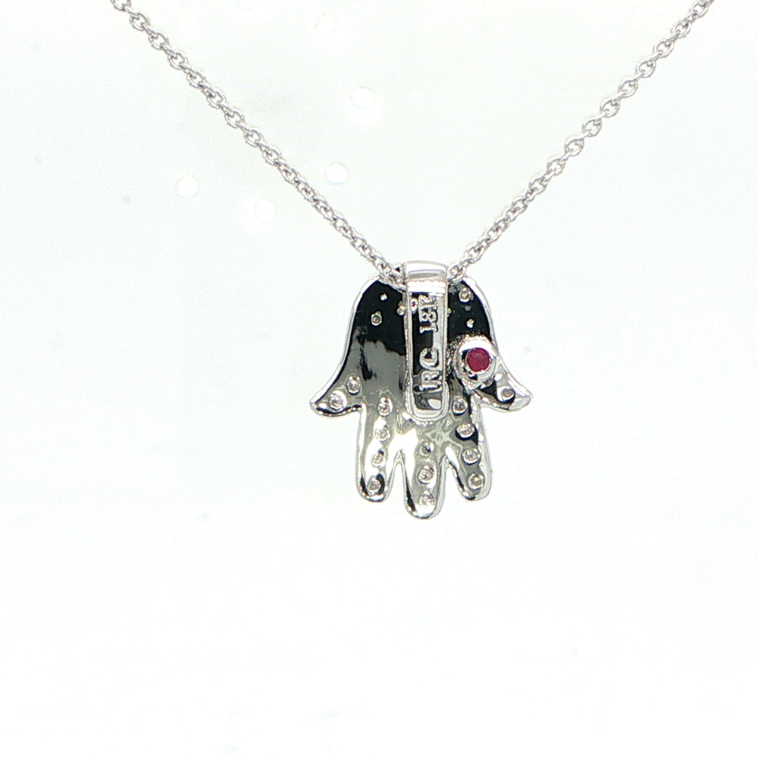 18K White Gold Diamond Hamsa Necklace