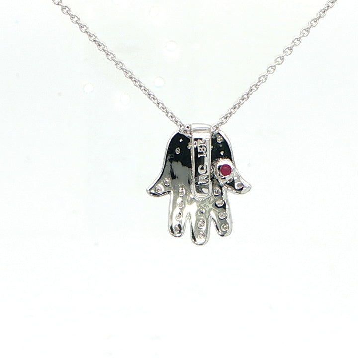 18K White Gold Diamond Hamsa Necklace