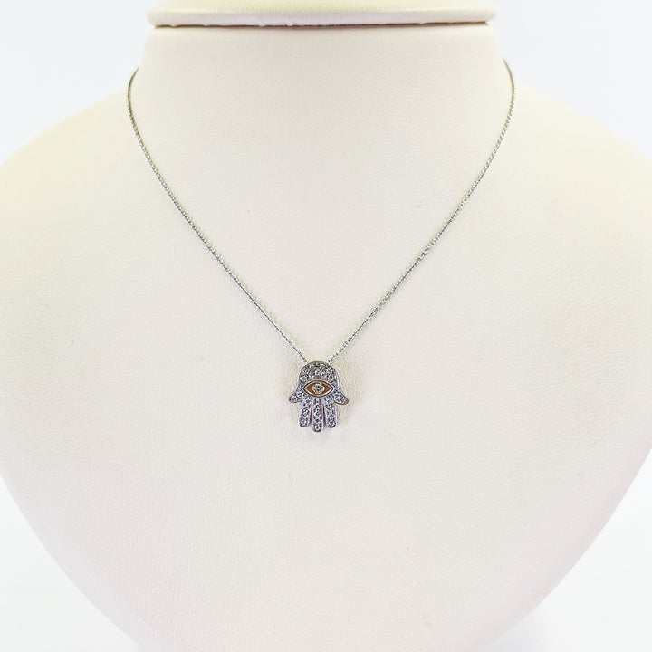 18K White Gold Diamond Hamsa Necklace