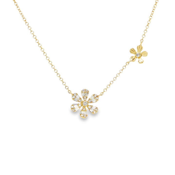 14K White Gold Diamond Flower Necklace