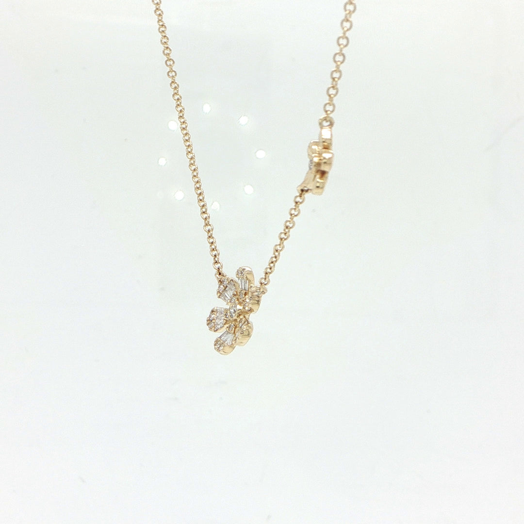 14K White Gold Diamond Flower Necklace