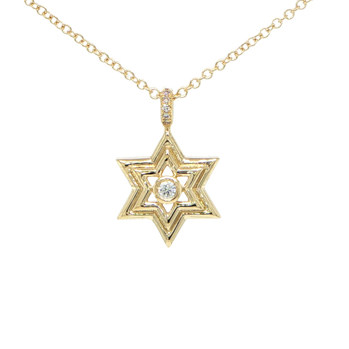 14K Yellow Gold Diamond Star of David Necklace