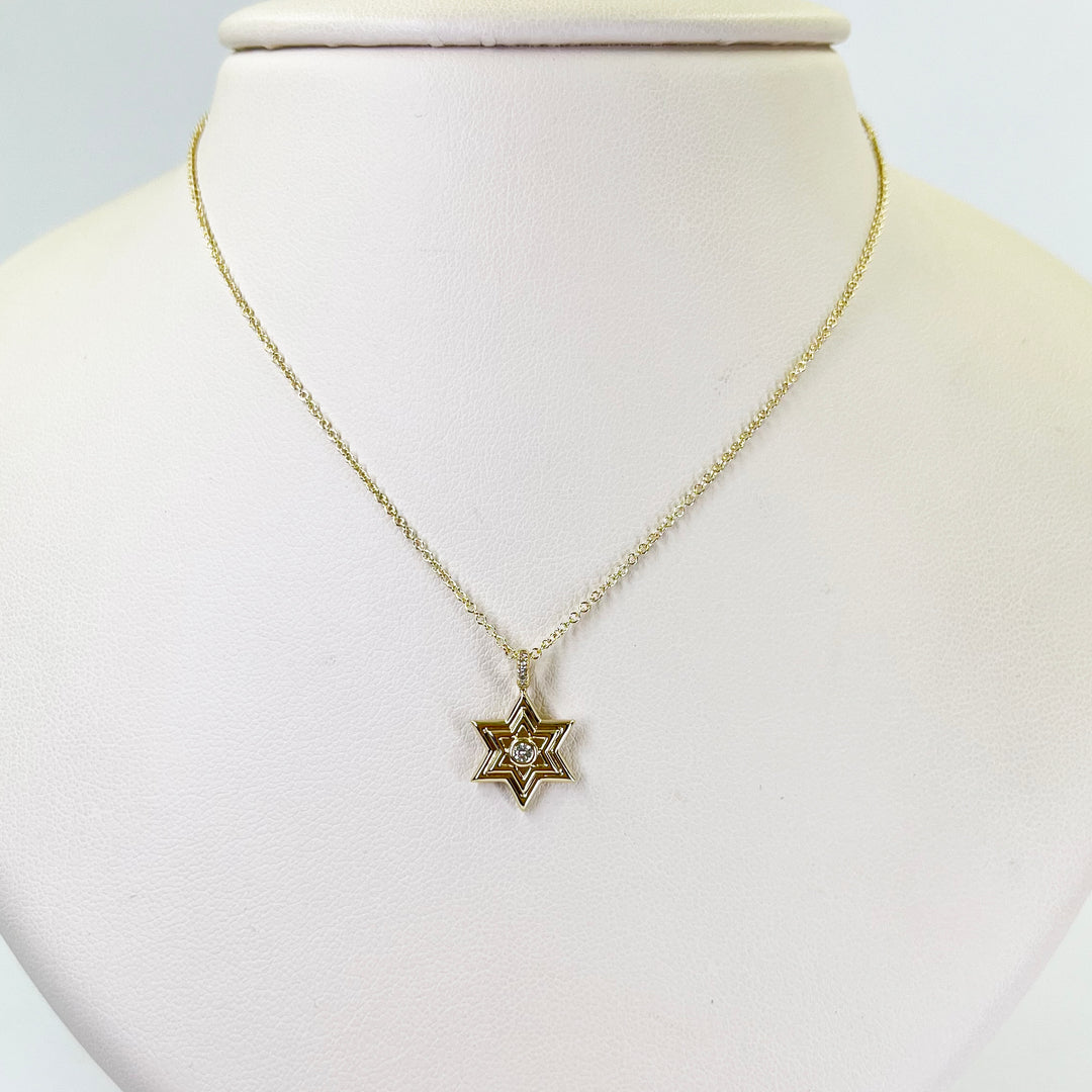 14K Yellow Gold Diamond Star of David Necklace