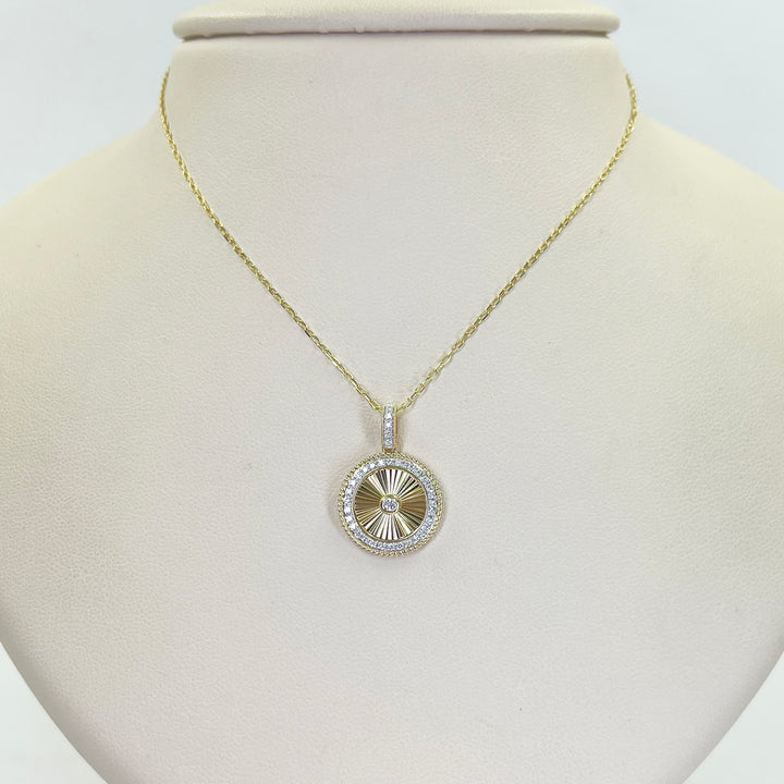 14K Yellow Gold Milgrain Diamond Pendant Necklace