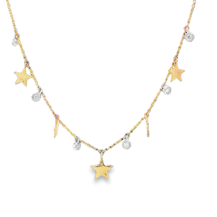 14K Two-Tone Gold Diamond Star Station Necklace – 0.11 CTW
