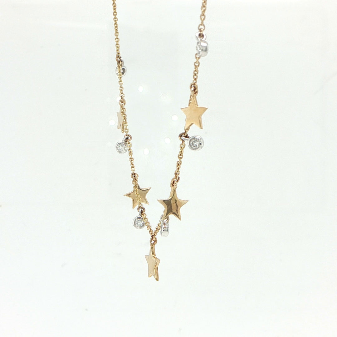 14K Two-Tone Gold Diamond Star Station Necklace – 0.11 CTW