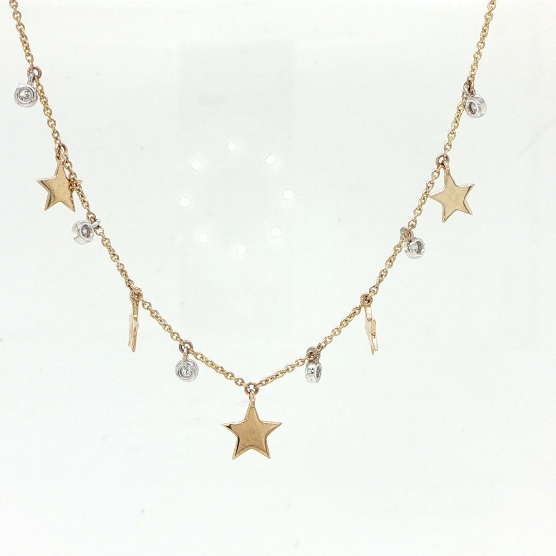 14K Two-Tone Gold Diamond Star Station Necklace – 0.11 CTW