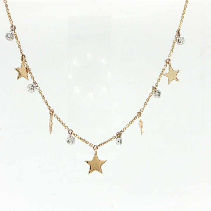 14K Two-Tone Gold Diamond Star Station Necklace – 0.11 CTW