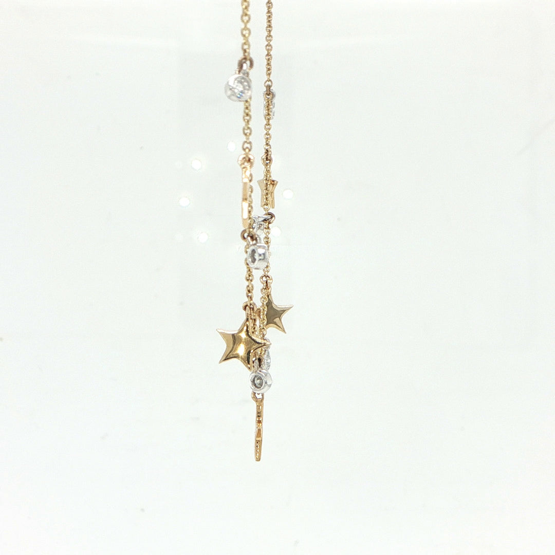 14K Two-Tone Gold Diamond Star Station Necklace – 0.11 CTW