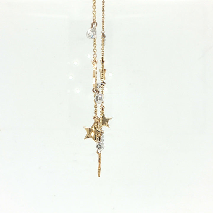 14K Two-Tone Gold Diamond Star Station Necklace – 0.11 CTW