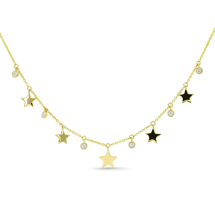 14K Two-Tone Gold Diamond Star Station Necklace – 0.11 CTW