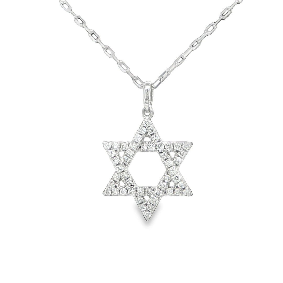 14K White Gold Diamond Star of David Necklace