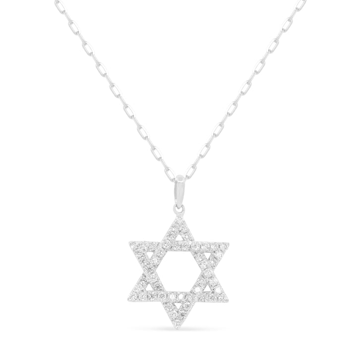 14K White Gold Diamond Star of David Necklace