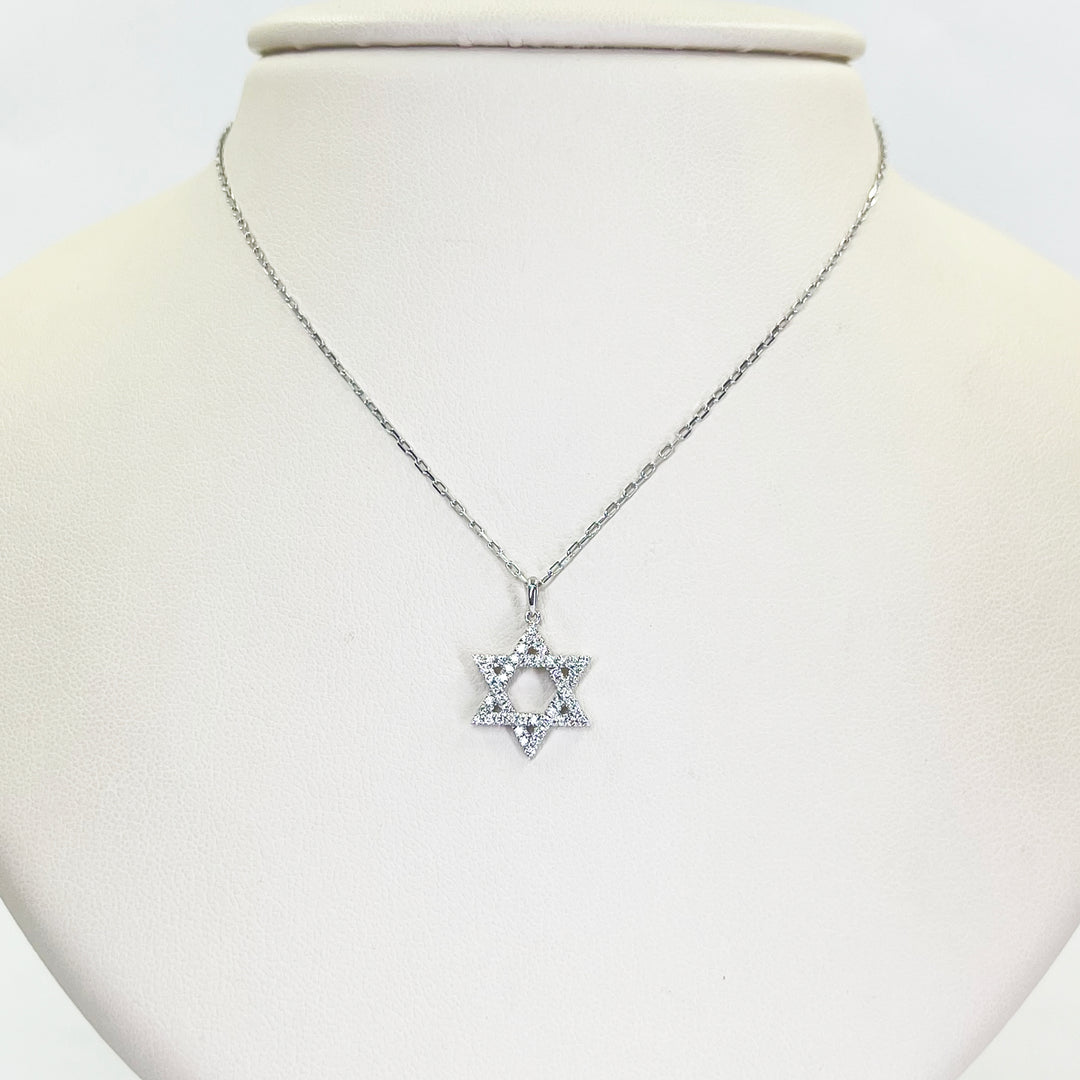 14K White Gold Diamond Star of David Necklace