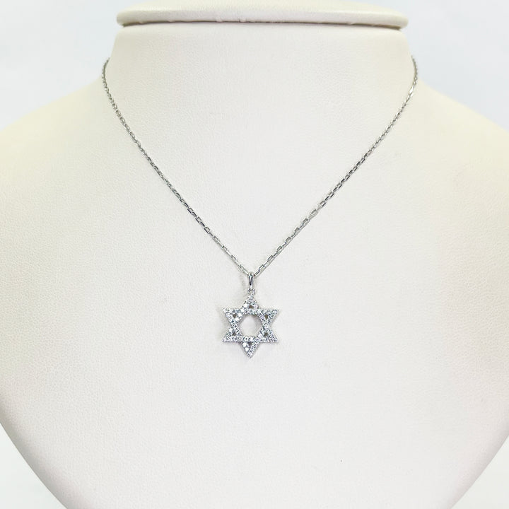 14K White Gold Diamond Star of David Necklace