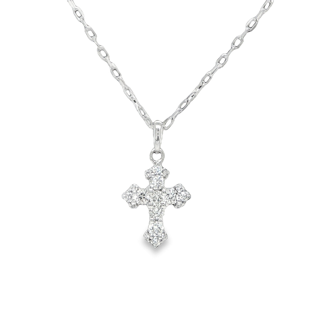 14K White Gold Diamond Cross Necklace