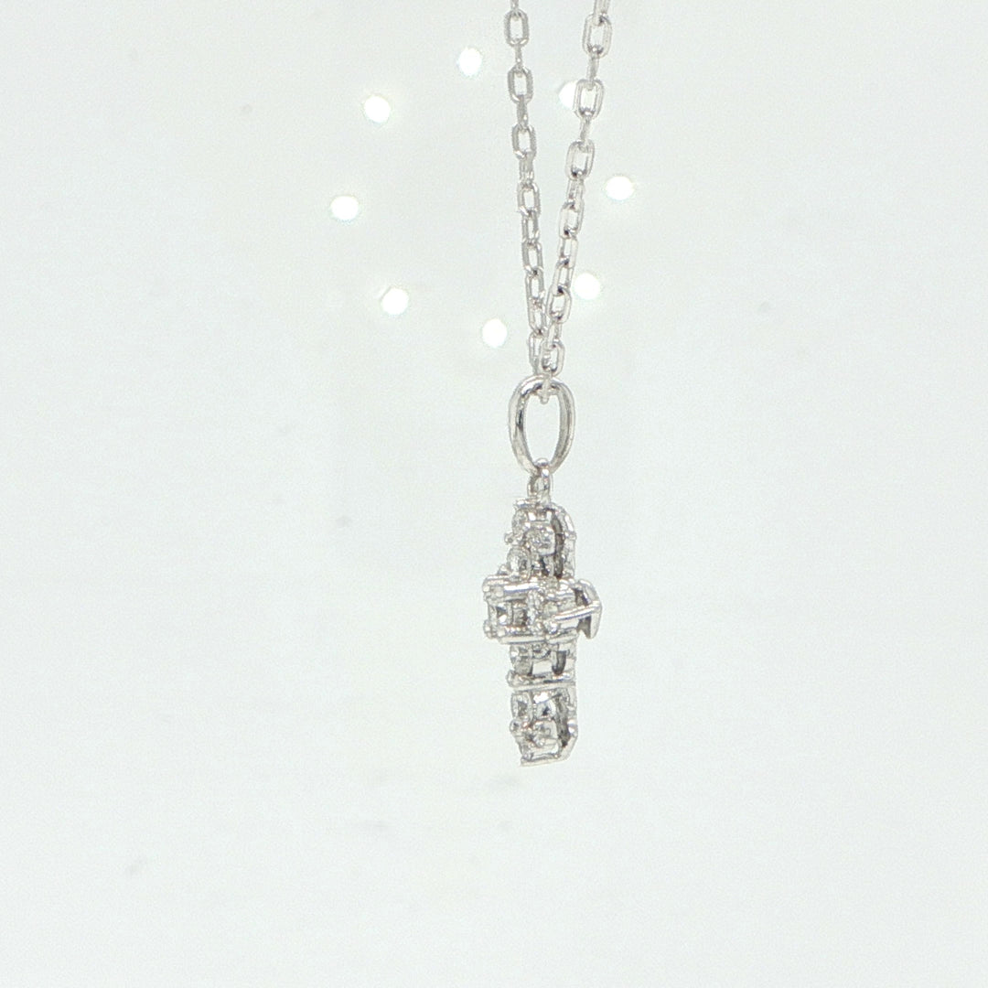 14K White Gold Diamond Cross Necklace