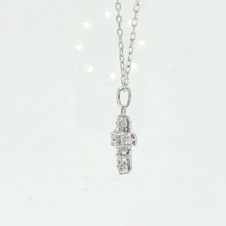 14K White Gold Diamond Cross Necklace