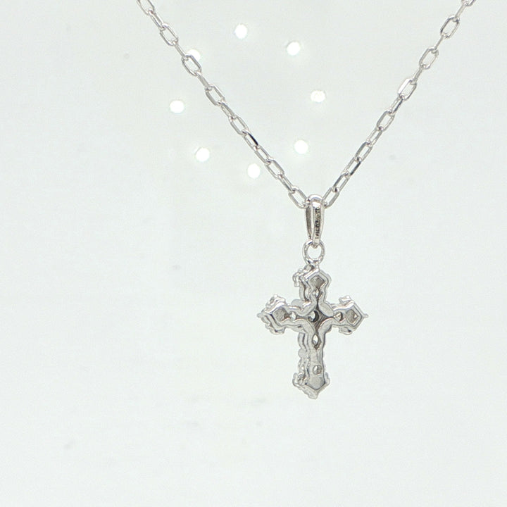 14K White Gold Diamond Cross Necklace