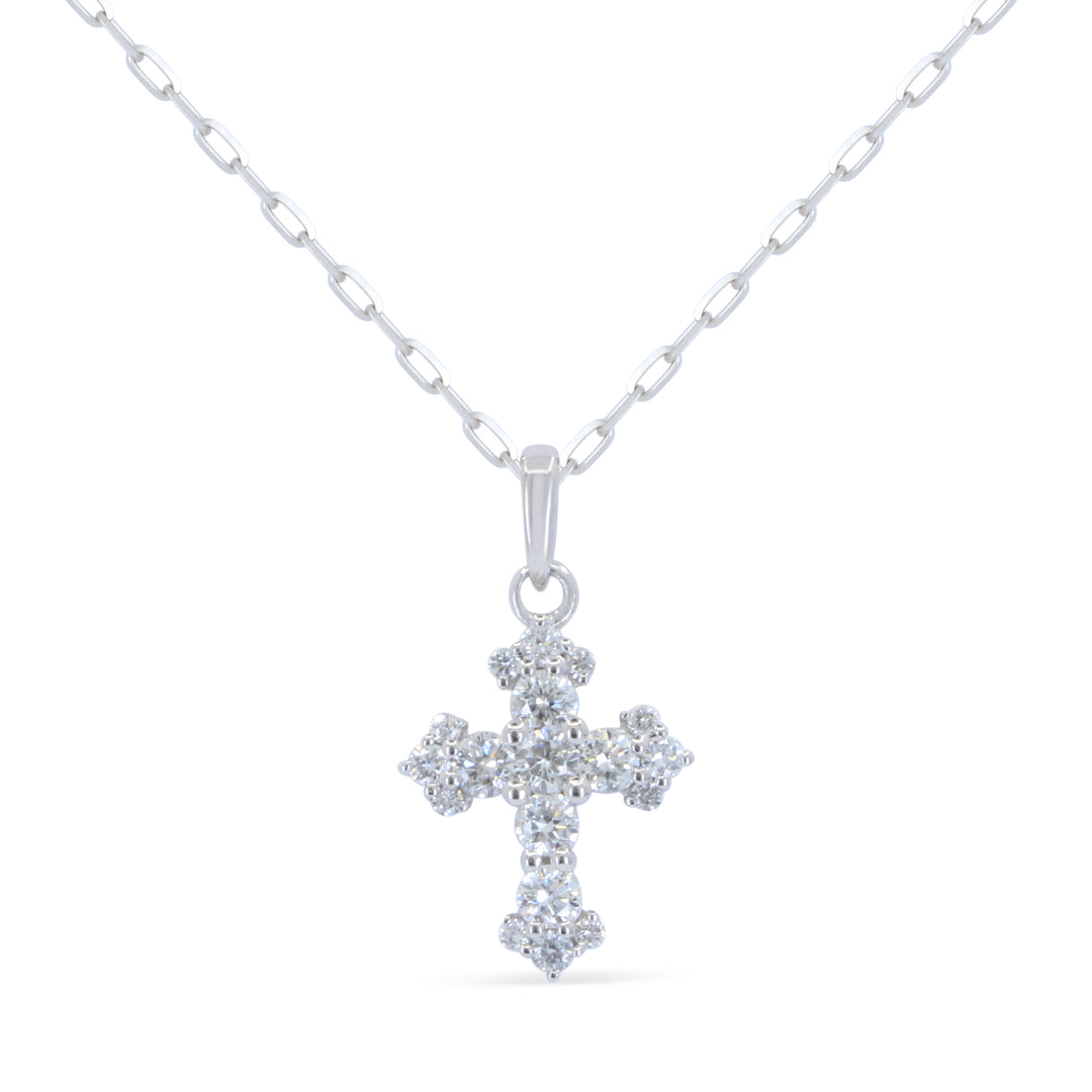 14K White Gold Diamond Cross Necklace