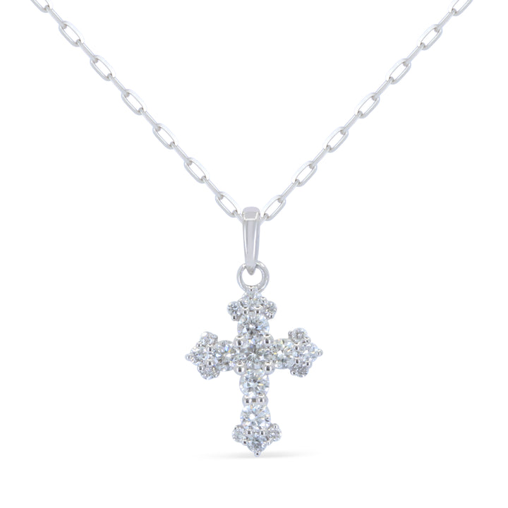 14K White Gold Diamond Cross Necklace