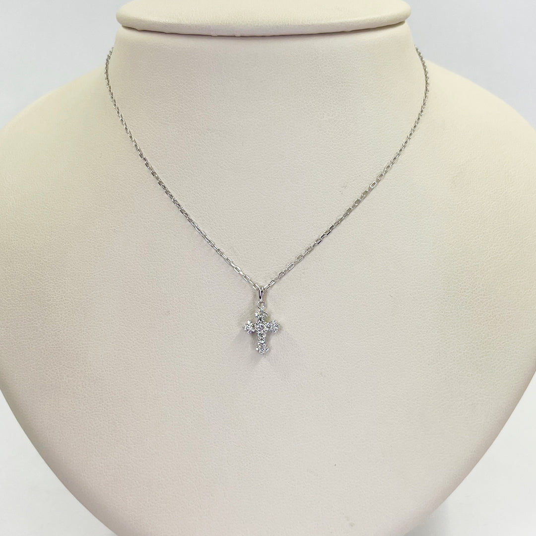 14K White Gold Diamond Cross Necklace