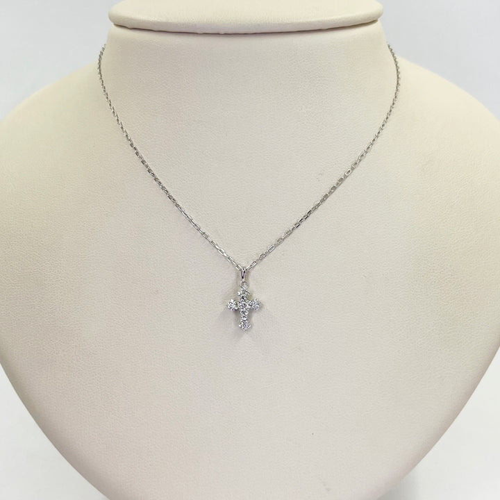 14K White Gold Diamond Cross Necklace