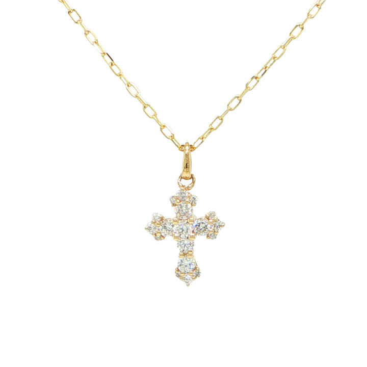 14K Yellow Gold Diamond Cross Necklace