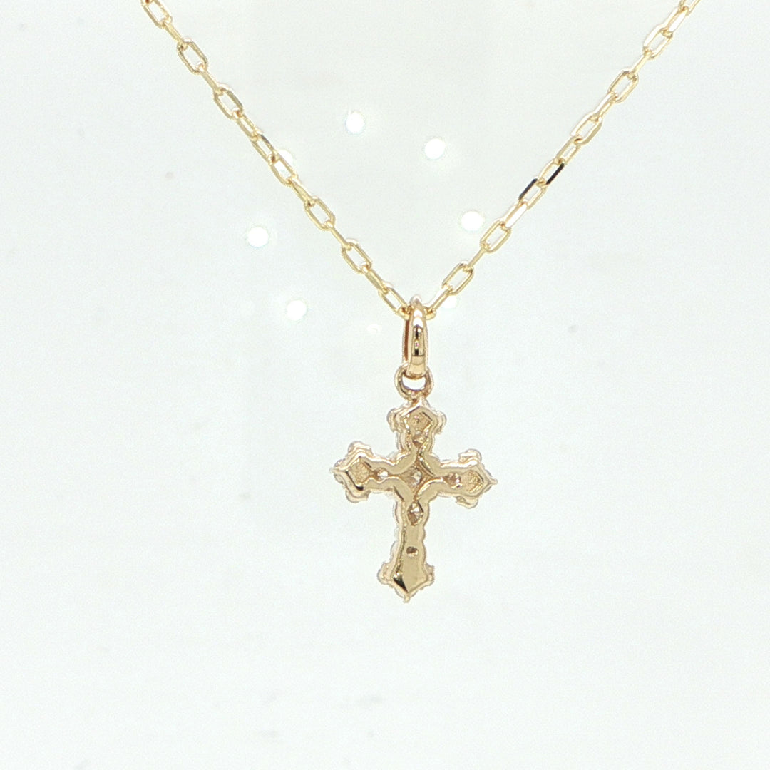 14K Yellow Gold Diamond Cross Necklace