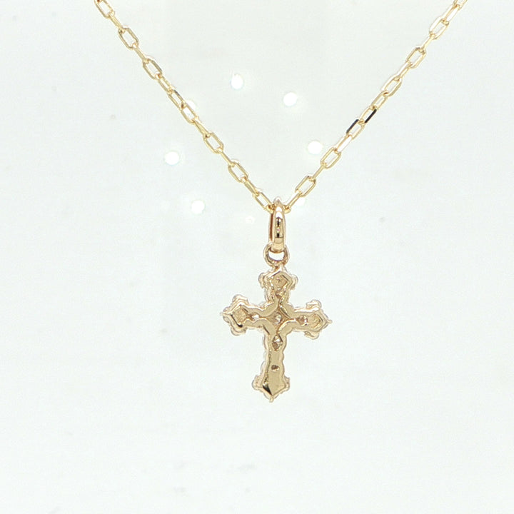 14K Yellow Gold Diamond Cross Necklace