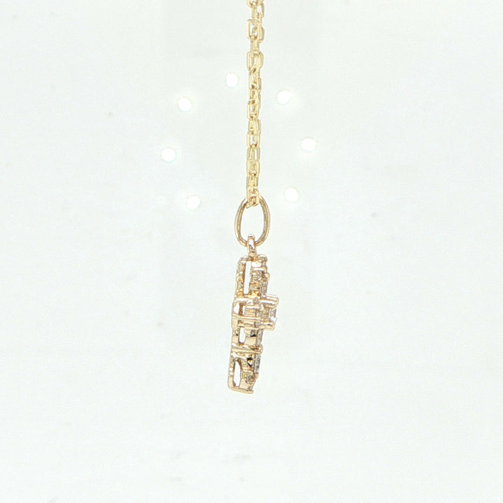 14K Yellow Gold Diamond Cross Necklace