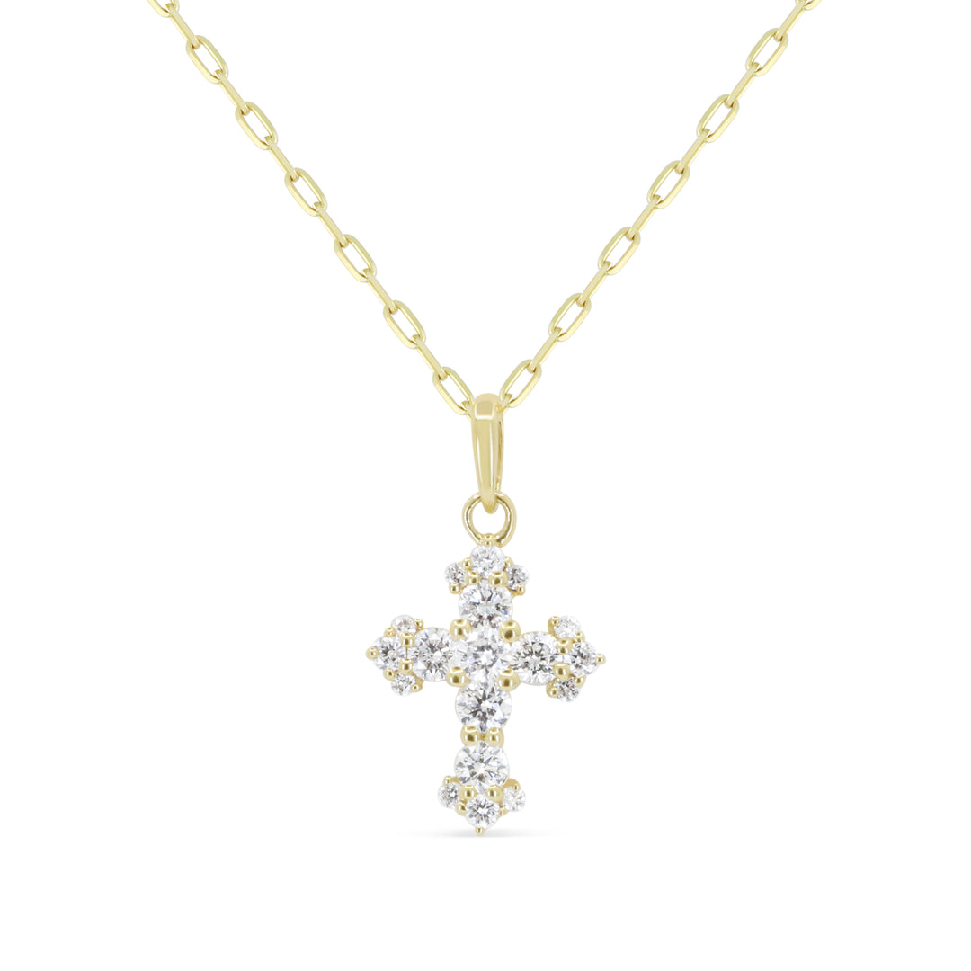14K Yellow Gold Diamond Cross Necklace