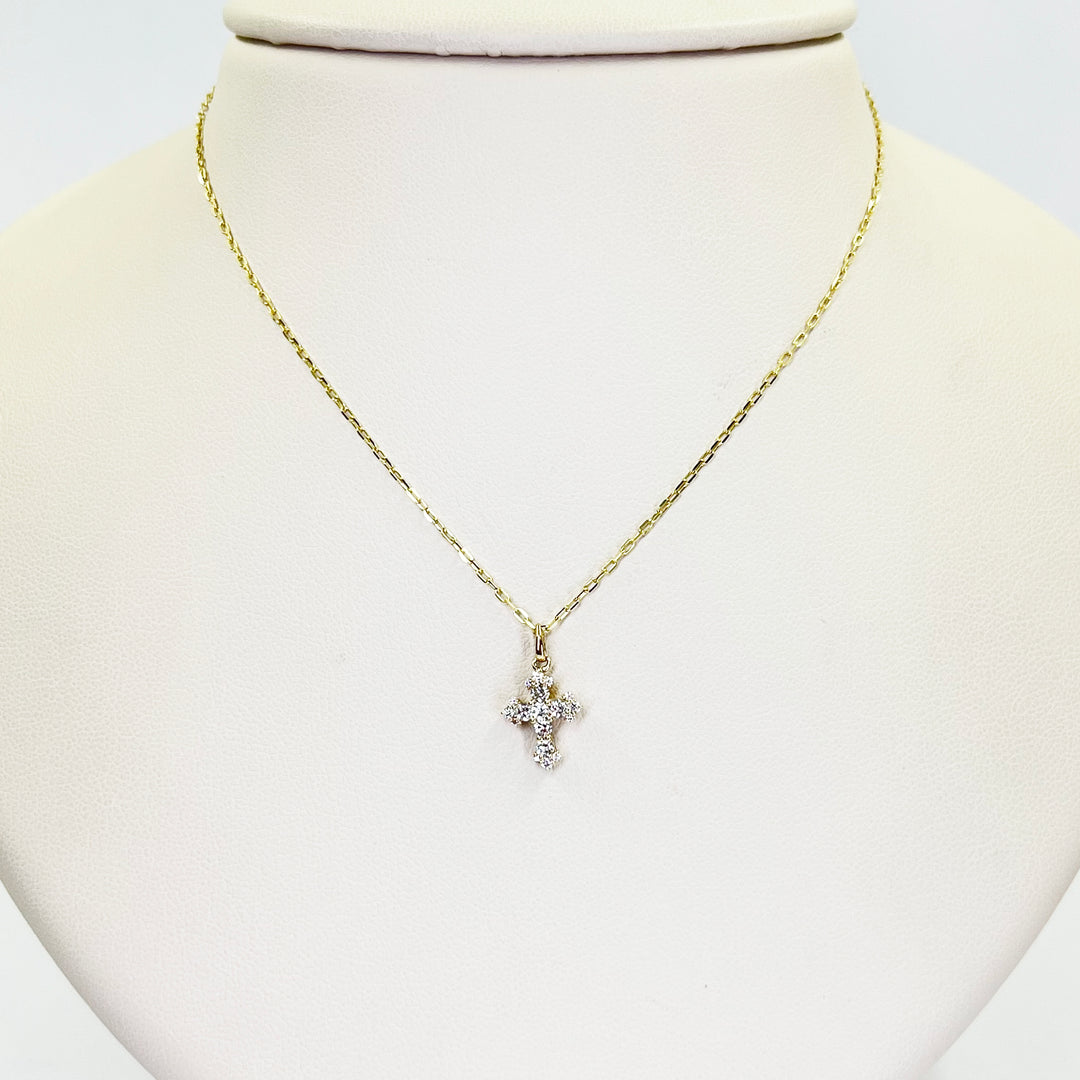 14K Yellow Gold Diamond Cross Necklace