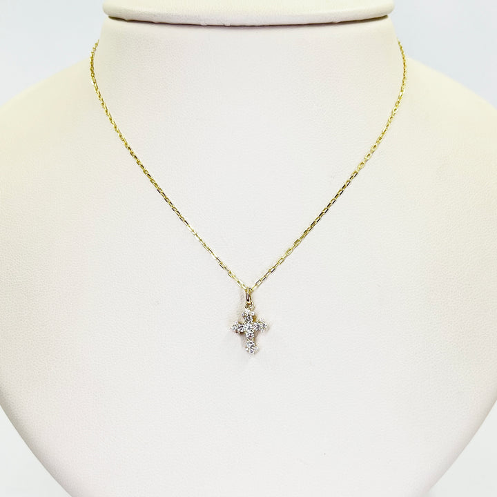 14K Yellow Gold Diamond Cross Necklace