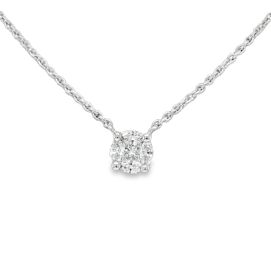 18K White Gold Marquise & Pear Diamond Circle Necklace