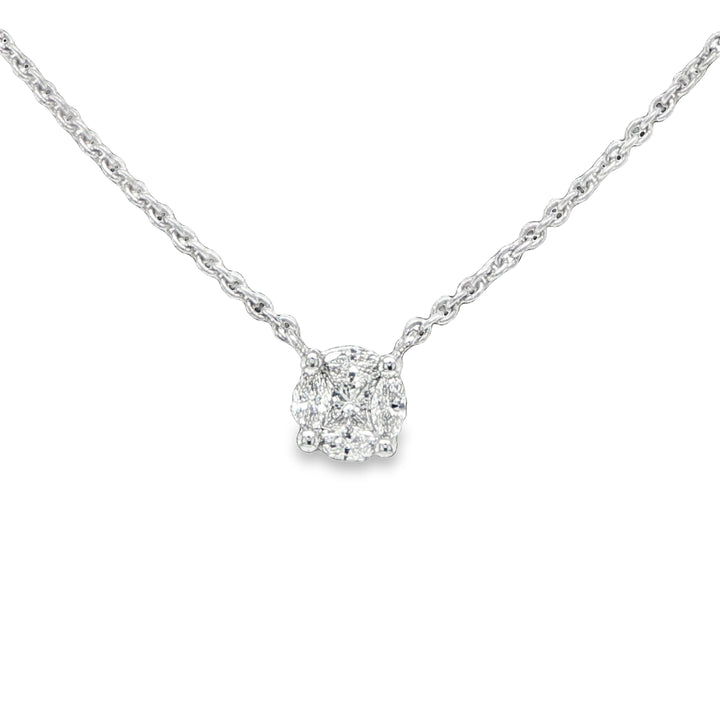 18K White Gold Marquise & Pear Diamond Circle Necklace