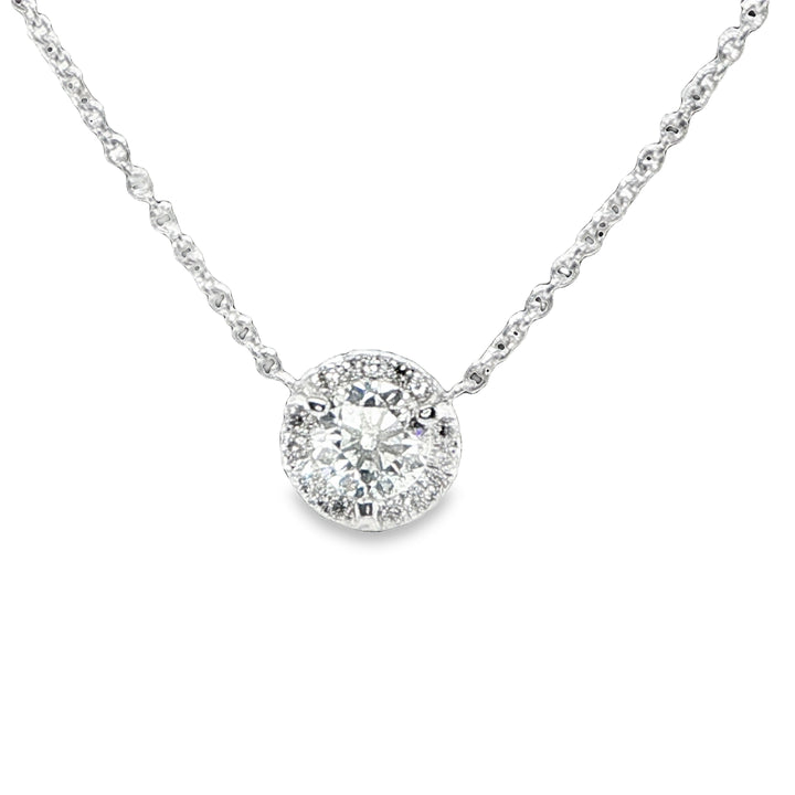 18K White Gold Diamond Halo Necklace