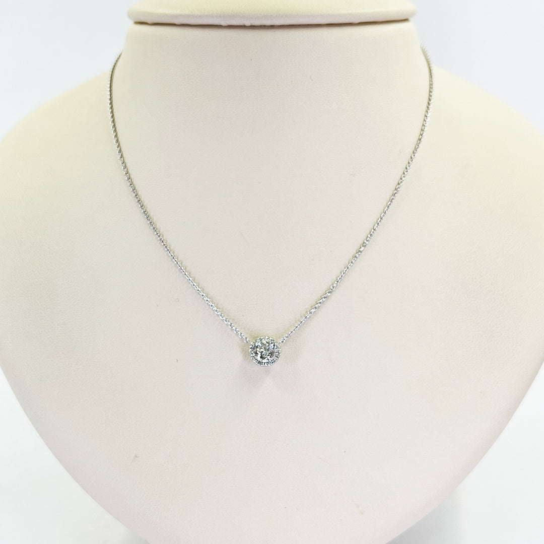 18K White Gold Diamond Halo Necklace