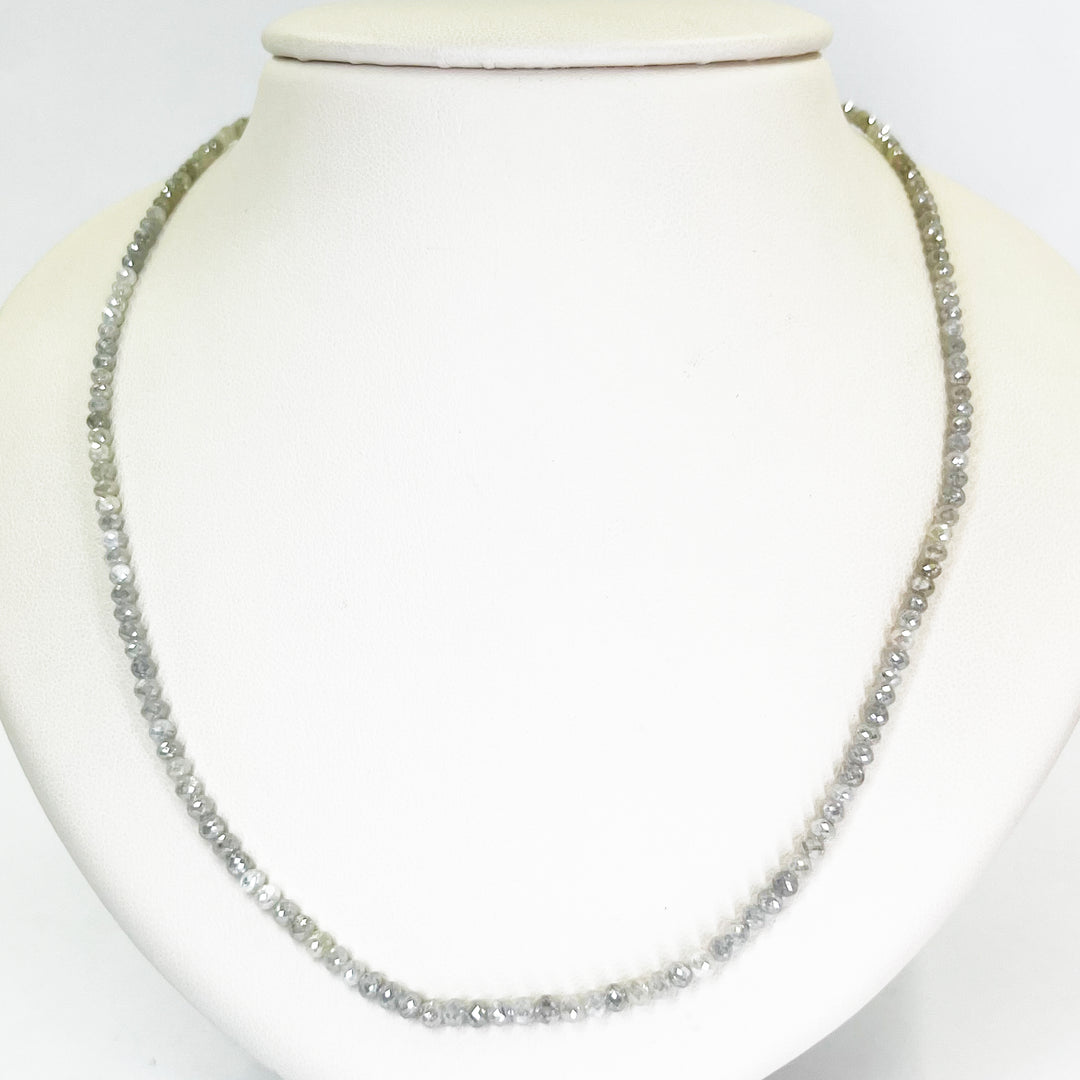 14K White Gold Faceted Grey Diamond Bead Necklace