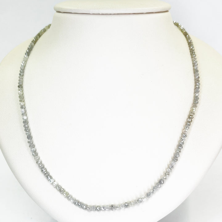 14K White Gold Faceted Grey Diamond Bead Necklace