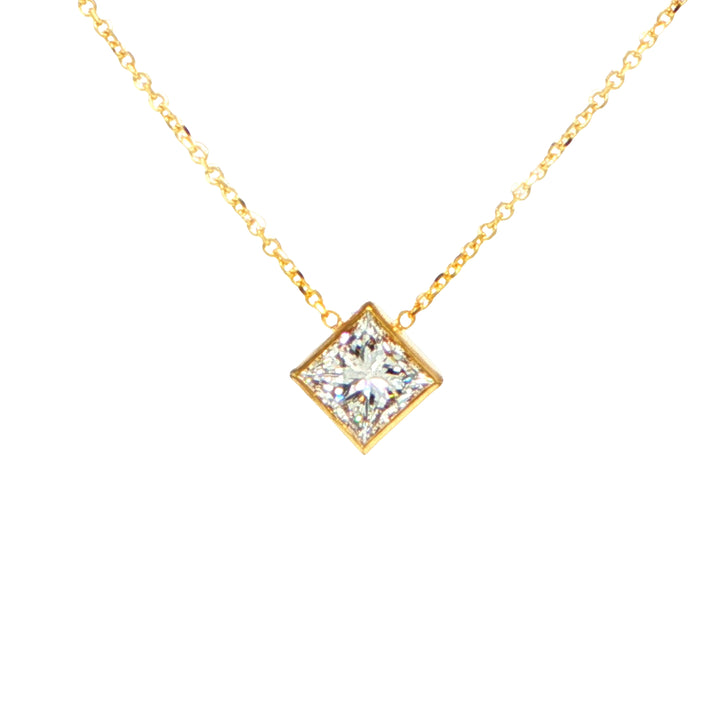 14K Yellow Gold Princess Cut Diamond Pendant Necklace