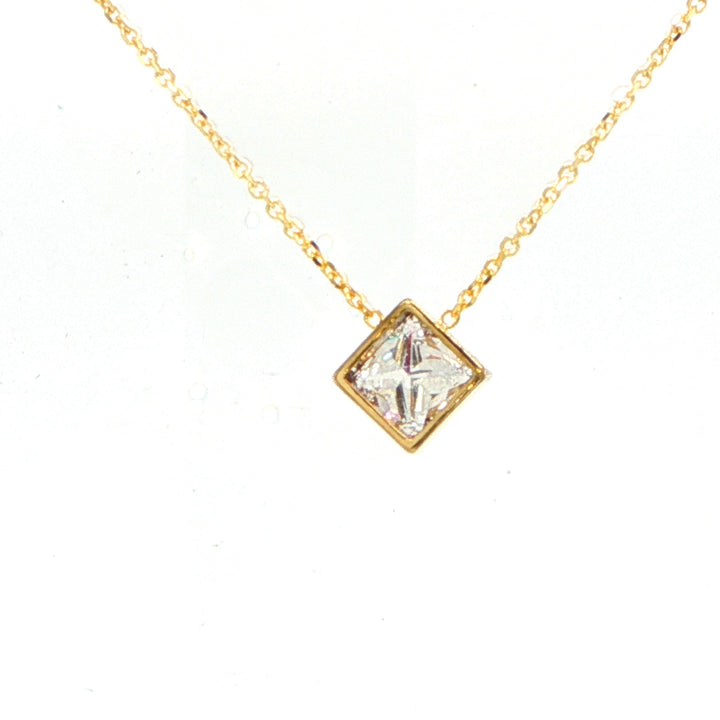 14K Yellow Gold Princess Cut Diamond Pendant Necklace