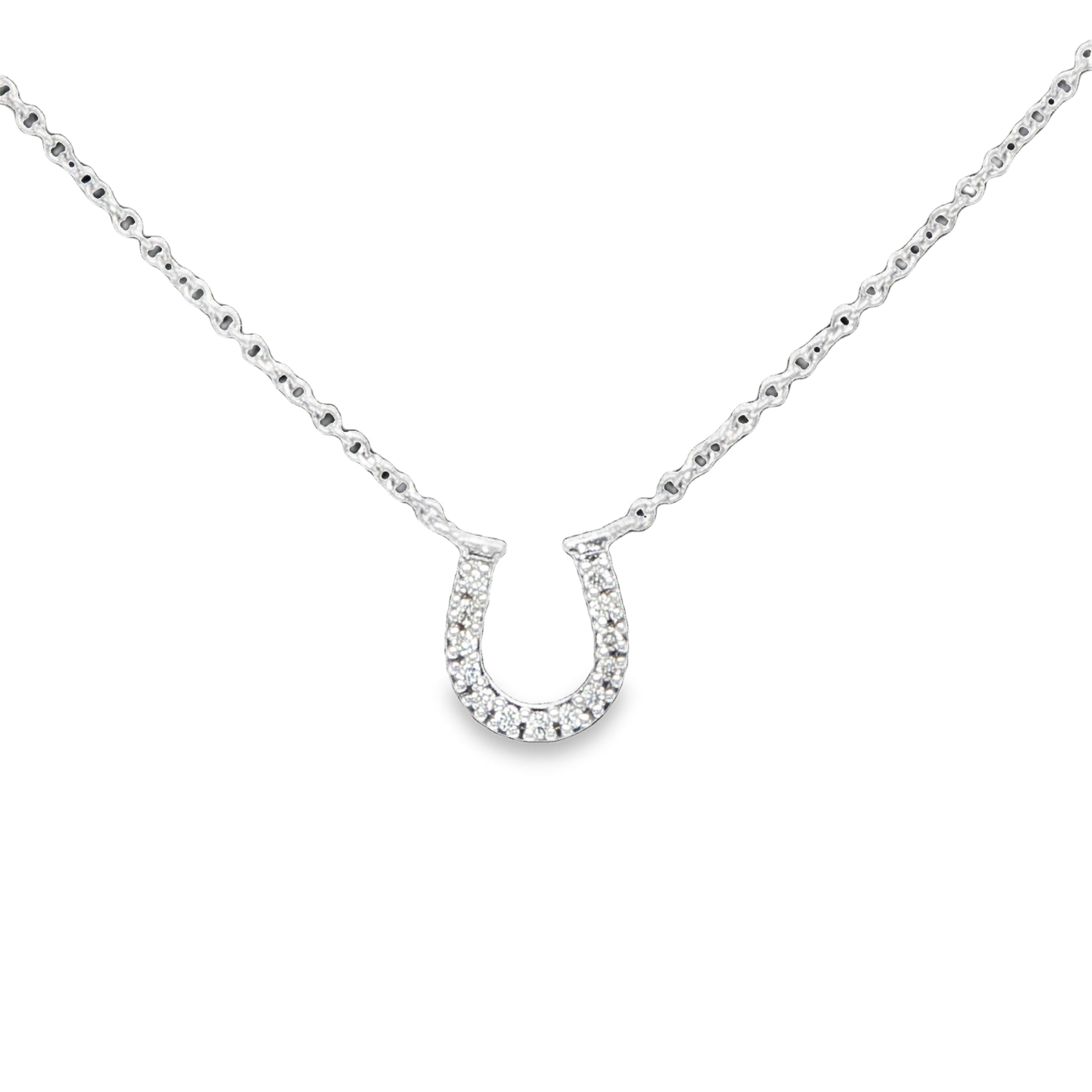 Tiffany & Co 18K White Gold Diamond Horseshoe Necklace Coral
