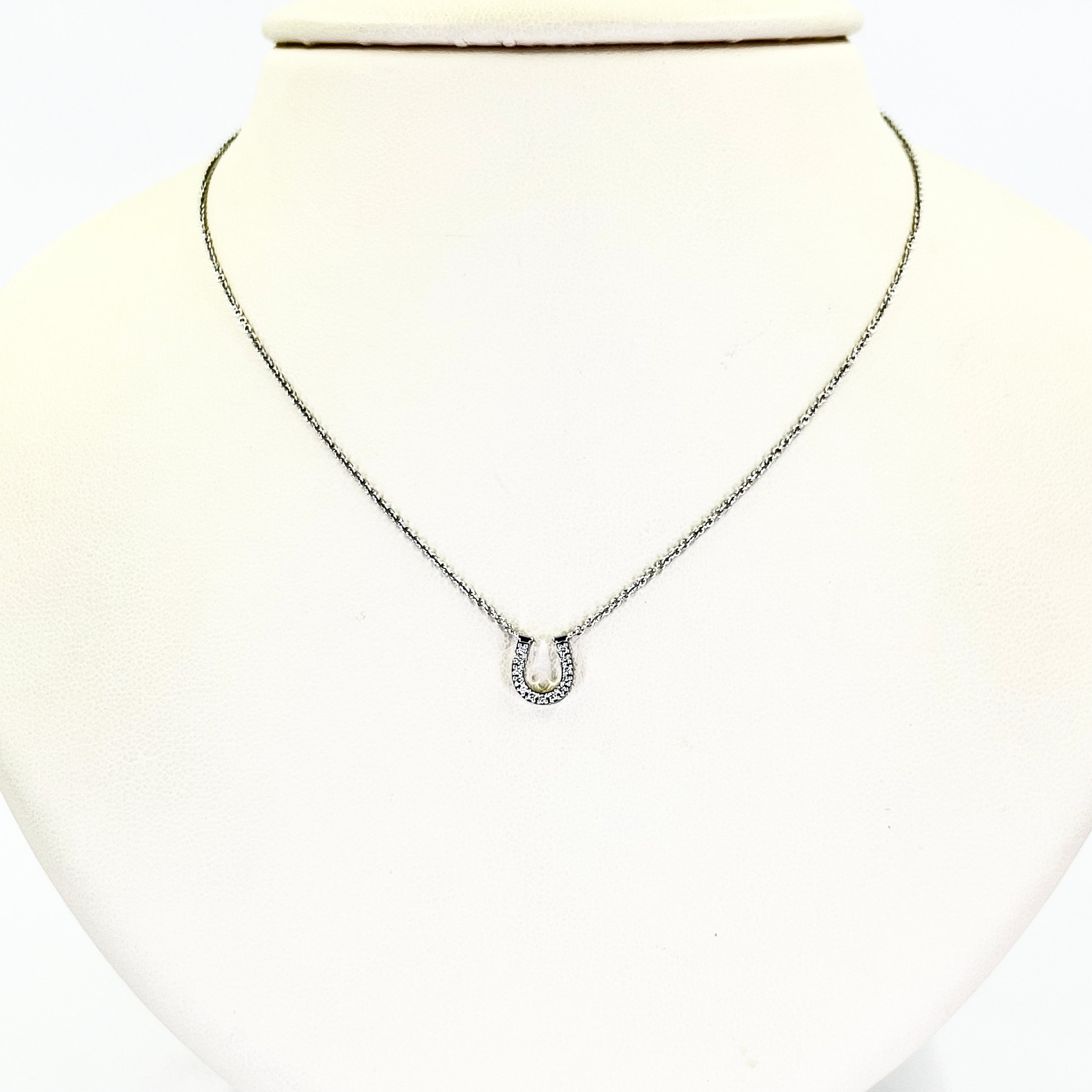 Tiffany & Co 18K White Gold Diamond Horseshoe Necklace Coral