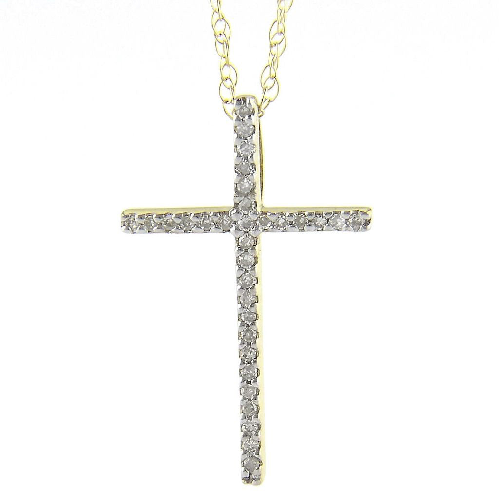 14K Yellow Gold Diamond Cross Necklace