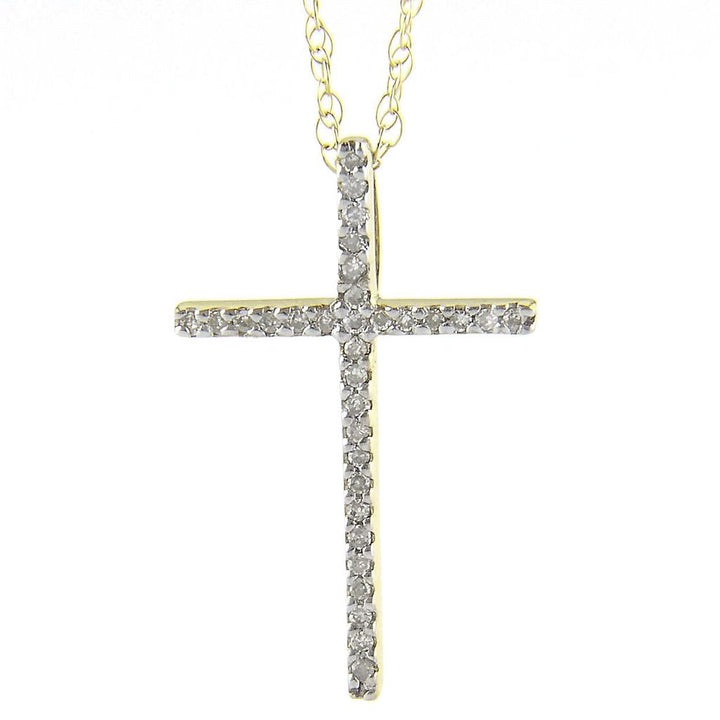 14K Yellow Gold Diamond Cross Necklace