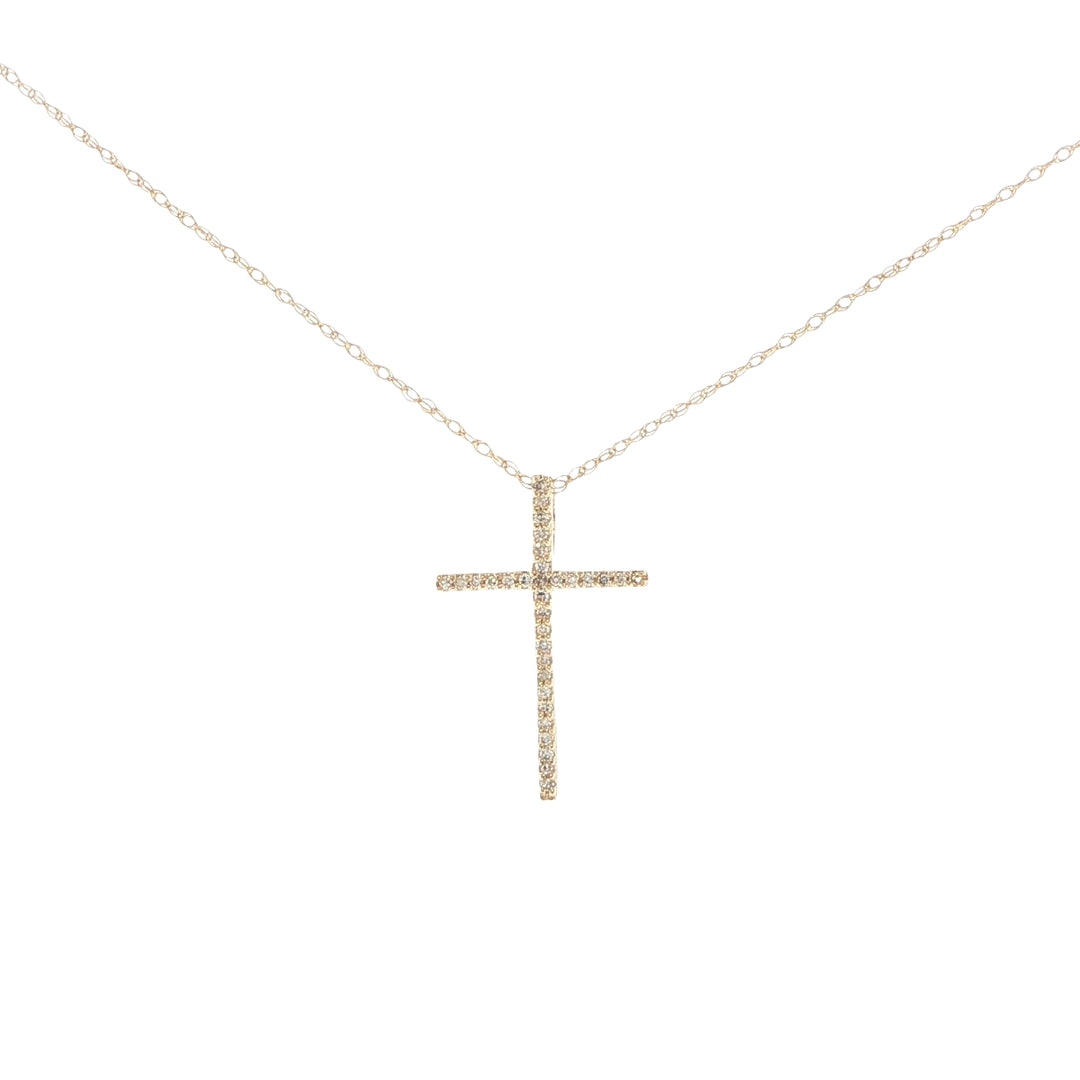14K Yellow Gold Diamond Cross Necklace